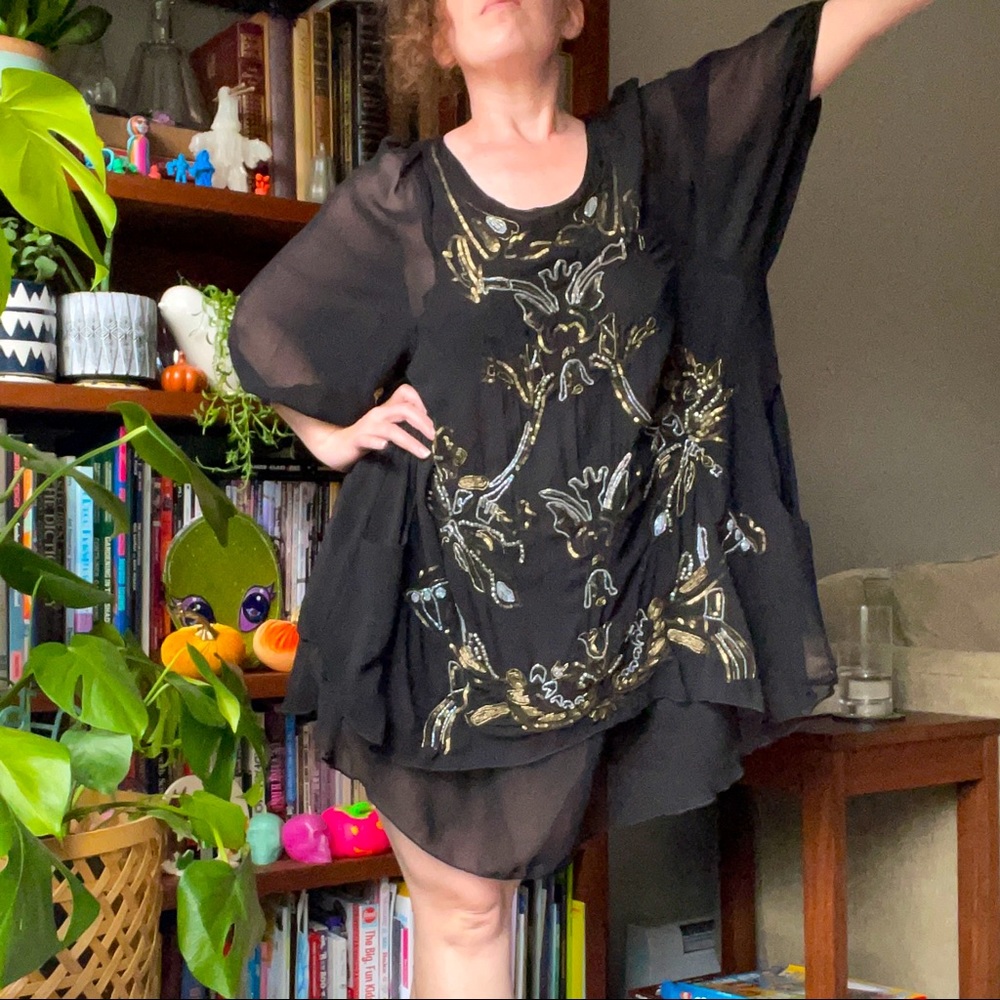 Millau black beaded dress gold